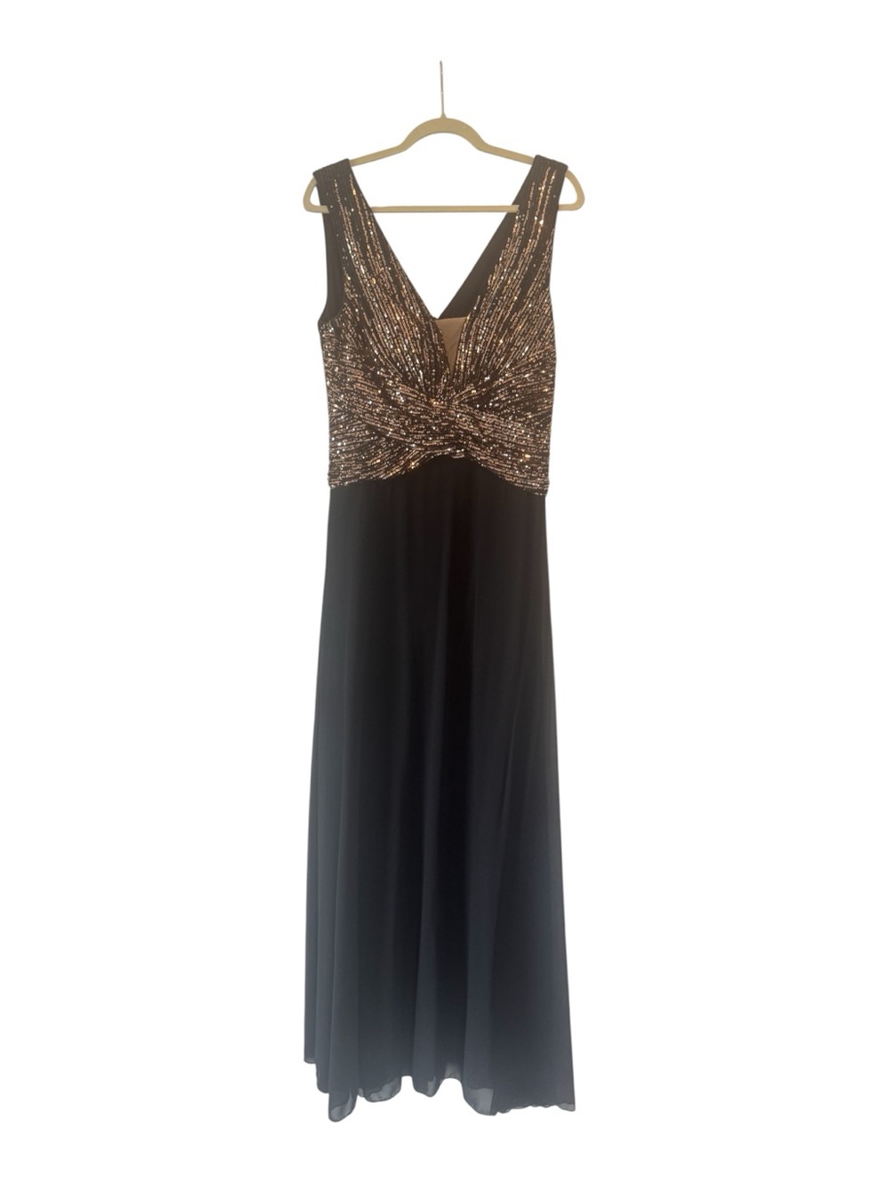 Black Dress with Gold Sequin Bodice - Evening Gown